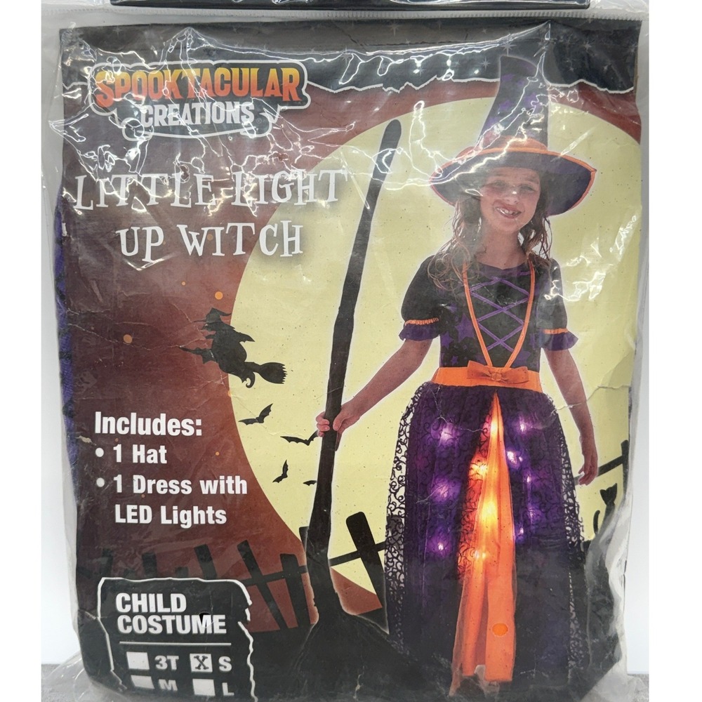 Spooktacular Creations Little Light Up Witch Costume Kids Size Small 2pc Purple